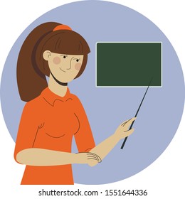 Teacher in front of chalkboard with copy space for your text