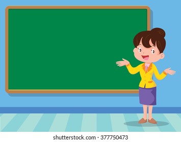 Teacher in front of chalkboard with copy space for your text 