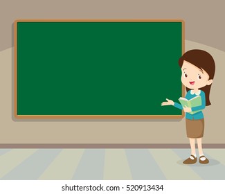 Teacher in front of chalkboard with copy space for your text.Teacher standing at chalkboard.
