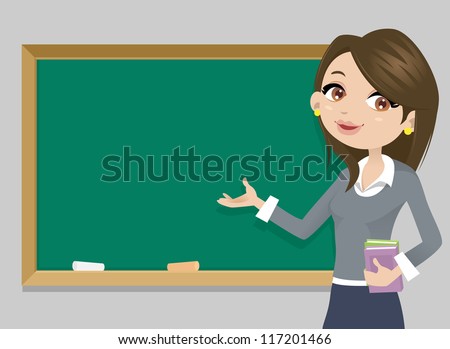 Teacher in front of  chalkboard with copy space for your text