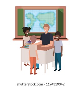 teacher in the geography class with students
