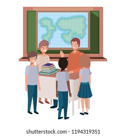 teacher in the geography class with students