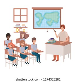 teacher in the geography class with students