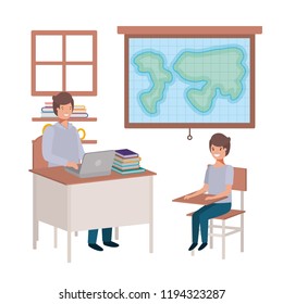 teacher in the geography class with students