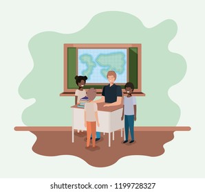 teacher in the geography class with students