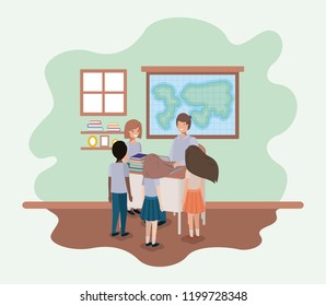 teacher in the geography class with students