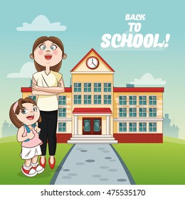 teacher girl kid building back to school cartoon icon. Colorful design. Vector illustration