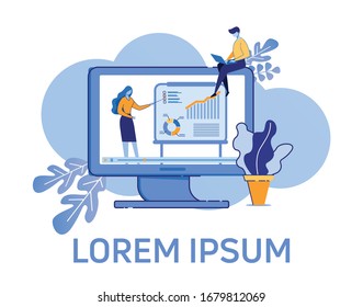 Teacher Give Lecture or Seminar in Internet. Webinar and Online Education Course, Student Listen Tutor from Laptop Screen Sitting Pc Monitor. Distant E-Learning Cartoon Flat Vector Illustration Banner