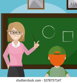 Teacher giving class to school boy