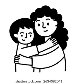 A teacher giving a hug to her student, doodle style icon 
