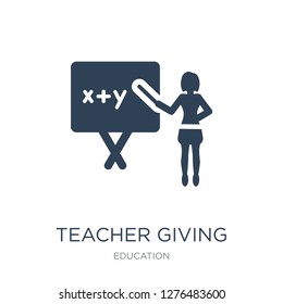 teacher giving lecture icon vector on white background, teacher giving lecture trendy filled icons from Education collection, teacher giving lecture vector illustration