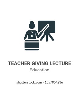 Teacher giving lecture vector icon on white background. Flat vector teacher giving lecture icon symbol sign from modern education collection for mobile concept and web apps design.