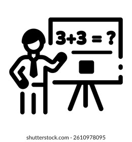 A teacher giving a math lecture, linear icon 
