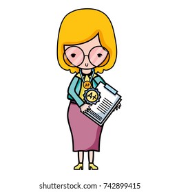teacher with glasses and report test