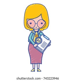 teacher with glasses and report test