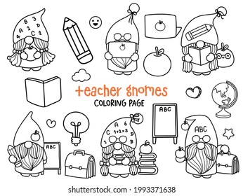 Teacher Gnomes Doodle, School Gnome Coloring Page.