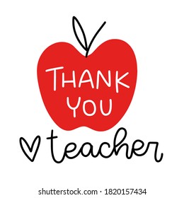 Teacher Gratitude Card With Red Apple And Heart Clipart. Traditional Thankfulness Saying Vector Design For A Gift Decor.