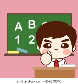 Teacher with green board, vector illustration