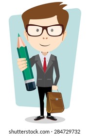 Teacher with a green pencil to correct and study, vector illustration
