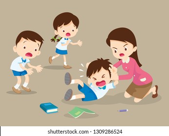 teacher handle angry boy,teacher have worry with Rampage angry boy.aggressive children.bullying children.
