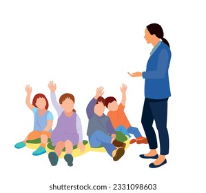 teacher and Hardworking Cute Boy Raising Finger Class