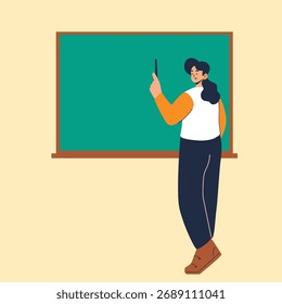 professor ajudando um aluno a entender a ilustração da lição