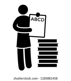 Teacher holding a board with alphabets notioning english teacher icon
