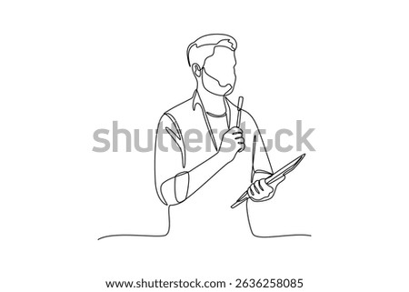 Teacher holding pen and notebook continuous line drawing minimalist design