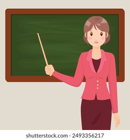 teacher holding a pointer in front of a blackboard