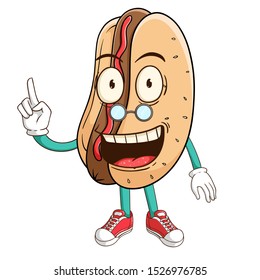 teacher hot dog cartoon character with funny smile face