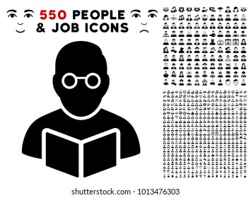 Teacher icon with 550 bonus pity and happy men pictures. Vector illustration style is flat black iconic symbols.