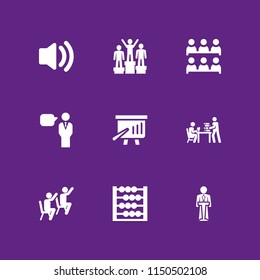 teacher icon. 9 teacher set with class, abacus, classroom and podium vector icons for web and mobile app