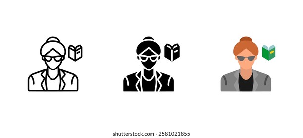 Teacher icon. Academic instructor sign. Education and knowledge symbol. Professor with book pictogram. Learning and literature Illustration.