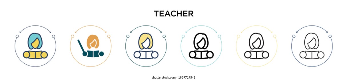 Teacher icon in filled, thin line, outline and stroke style. Vector illustration of two colored and black teacher vector icons designs can be used for mobile, ui, web