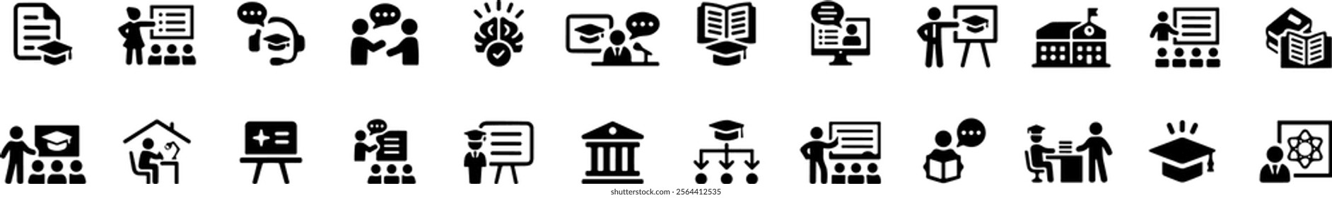 Teacher icon set. Containing lesson, class, school, teaching, mentor, professor, education, books, instruct, knowledge and pedagogy. Vector illustration