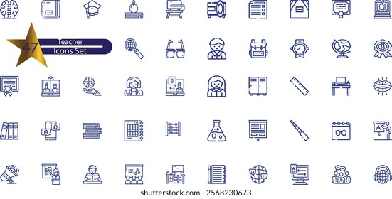 Teacher icon set. Containing lesson, class, school, teaching, mentor, professor, education, books,