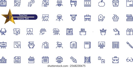 Teacher icon set. Containing lesson, class, school, teaching, mentor, professor, education, books,