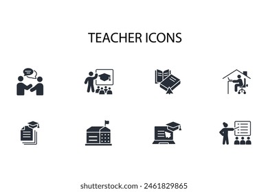 Teacher icon set.vector.Editable stroke.linear style sign for use web design,logo.Symbol illustration.