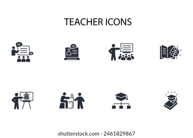 Teacher icon set.vector.Editable stroke.linear style sign for use web design,logo.Symbol illustration.