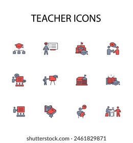 Teacher icon set.vector.Editable stroke.linear style sign for use web design,logo.Symbol illustration.