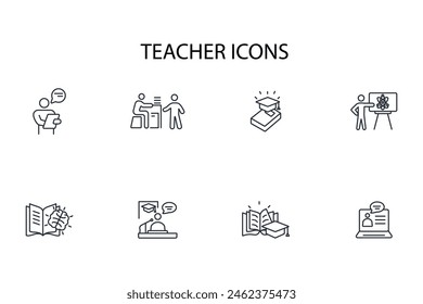 Teacher icon set.vector.Editable stroke.linear style sign for use web design,logo.Symbol illustration.