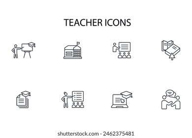 Conjunto de iconos de profesor.Vector.Trazo editable.signo de estilo lineal para el uso de Diseño web,logo.Ilustración de símbolo.