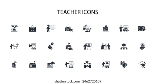 Teacher icon set.vector.Editable stroke.linear style sign for use web design,logo.Symbol illustration.