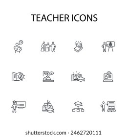 Conjunto de iconos de profesor.Vector.Trazo editable.signo de estilo lineal para el uso de Diseño web,logo.Ilustración de símbolo.