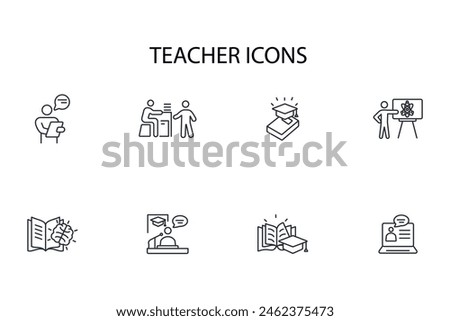 Teacher icon set.vector.Editable stroke.linear style sign for use web design,logo.Symbol illustration.