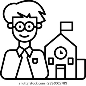 Imagen vectorial del símbolo de icono del profesor. Ilustración de la imagen de diseño del icono de la escuela de negocios. EPS 10