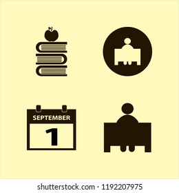 teacher icon. teacher vector icons set first september calendar, teacher and books and apple