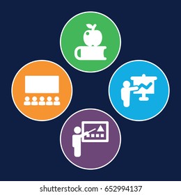 Teacher icons set. set of 4 teacher filled icons such as teacher, classroom
