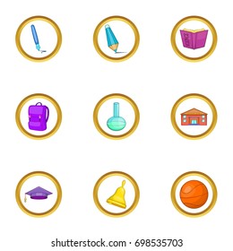 Teacher icons set. Cartoon illustration of 9 teacher vector icons for web design