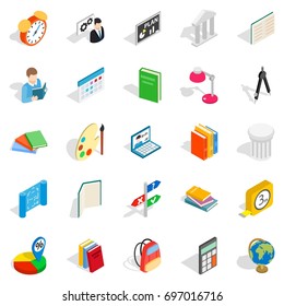 Teacher icons set. Isometric set of 25 teacher vector icons for web isolated on white background